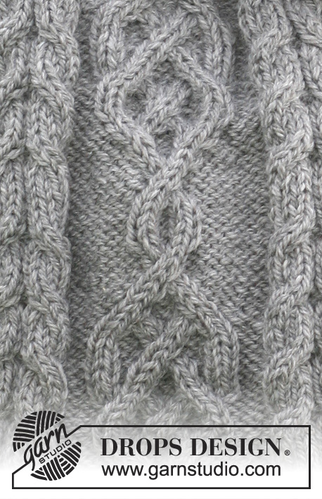 DROPS 102-32 - Moss stitched Drops head band in 2 threads ”Snow” and scarf with cables in ”Alaska”