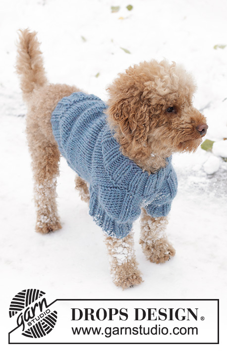 Winter Woof / DROPS 102-44 - Gebreide trui voor honden in DROPS Snow. Het werk wordt gebreid vanaf hals tot de staart. Maten XS - L.