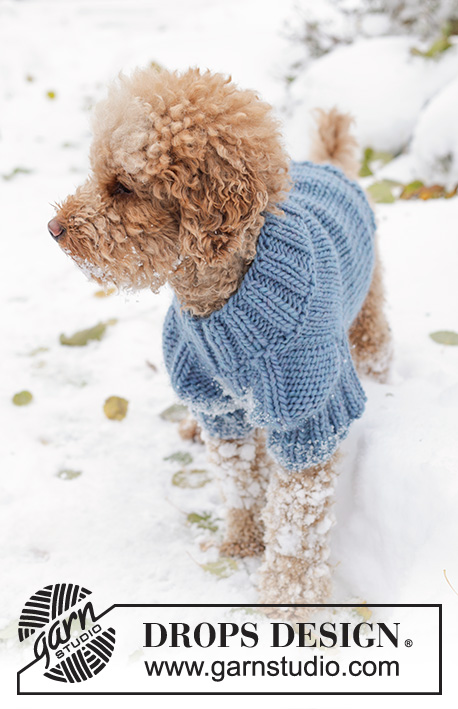 Winter Woof / DROPS 102-44 - Koiran neulottu pusero DROPS Snow-langasta. Työ neulotaan pääntieltä häntään. Koot XS - L.