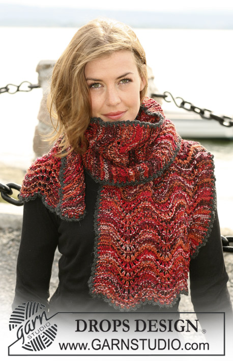 DROPS 104-2 - DROPS scarf with wave pattern in ”Fabel”. Crochet edge in “Alpaca”