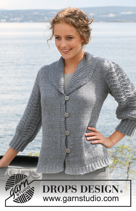 Svetlana / DROPS 108-2 - DROPS jacket in stockinette st with sleeves in wavy pattern in ”Alpaca” and ”Kid Silk”. 
Size S - XXXL.

