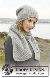 Suzelle / DROPS 109-26 - Set comprising: DROPS hat and scarf with berry pattern in “Alpaca” and ”Kid Silk”.