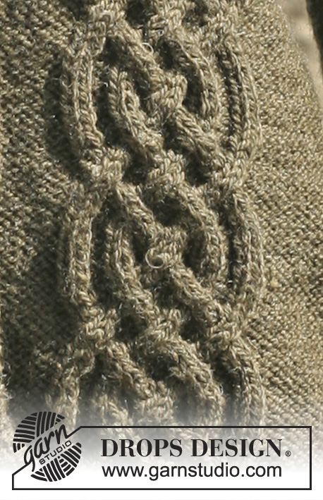 Celtic Charm / DROPS 109-3 - Rozpinany sweter na drutach, z warkoczami, reglanowymi rękawami i kapturem, z włóczki DROPS Alaska. Od S do XXXL.