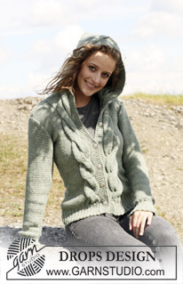 DROPS 109-54 - Knitted DROPS jacket with cables and hood in 2 threads ”Alpaca”. Size S - XXXL.