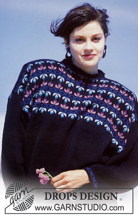 DROPS 11-9 - Sweter na drutach, z żakardem na karczku, z włóczki DROPS Camelia. Od S do L.