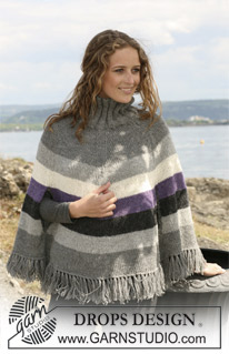 DROPS 110-20 - DROPS poncho with stripes and tassels in 2 threads ”Alpaca”. Size S - XXXL. 