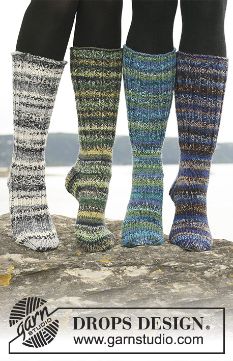 Pippi Jumps Too / DROPS 110-30 - Long DROPS socks in 2 threads ”Fabel” or 1 thread ”Big Fabel” with foot in rib or stocking st. 