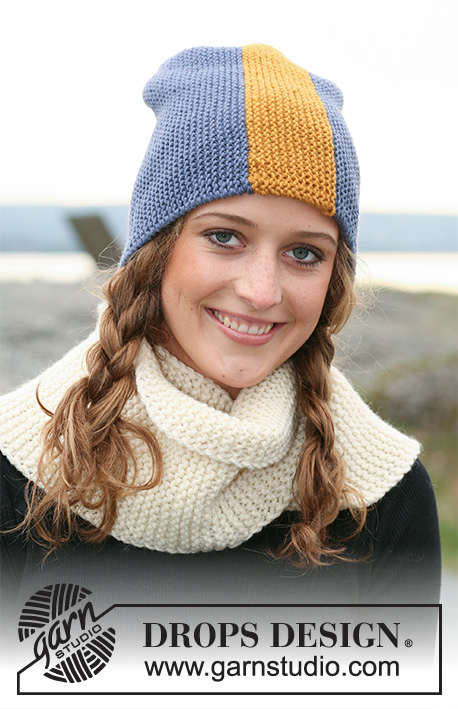 Wear Your Colours / DROPS 110-47 - DROPS hats with flags in ”Karisma”, worked from side to side. Yarn alternative ”Merino”. Scarf in ”Alaska”.