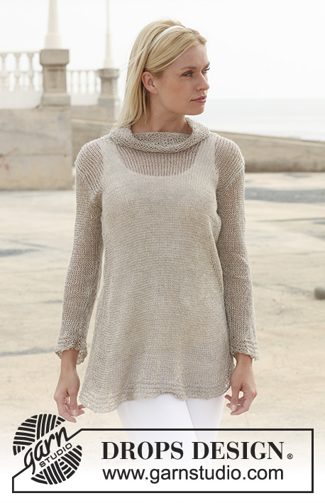 Matin Tendre / DROPS 112-24 - Knitted DROPS tunic with turtle neck in Lin or Belle. Size S - XXXL.