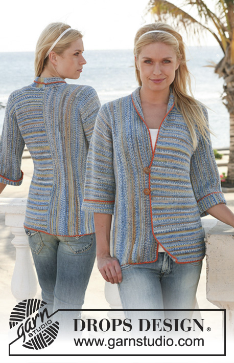 Ocean Shore / DROPS 112-36 - Casaco DROPS em ponto jarreteira tricotado em 2 partes com sentidos diferentes em “Fabel” – Tamanhos S-XXXL 