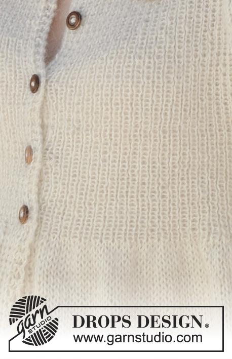 Abril Kids / DROPS 112-9 - Knitted DROPS jacket with rib and raglan sleeve in ”Alpaca” and ”Kid-Silk”. Size 7 –  14 years.