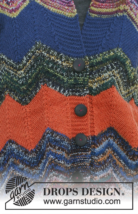 Zig-Zag Skies / DROPS 114-23 - Sweter rozpinany na drutach, w paski, zygzakiem, z włóczek DROPS Fabel i DROPS Alpaca. Od S do XXXL.