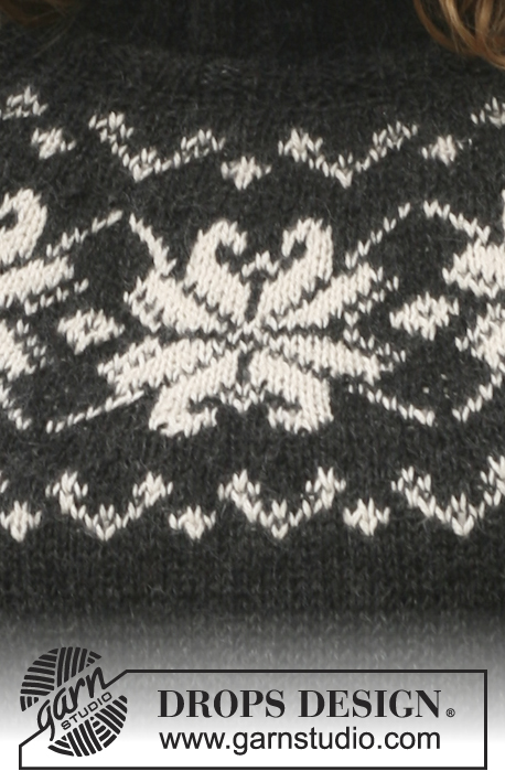 Midnight Rose / DROPS 116-12 - Pull DROPS au tricot, empiècement arrondi, tricoté en double « Alpaca ». Du S au XXXL.