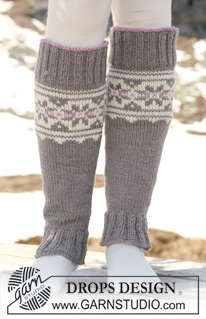 Highland Dew Leg Warmers / DROPS 116-35 - Knitted DROPS leg warmers with multi coloured pattern in ”Alaska”. 