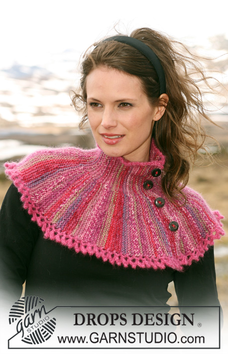 Moras y Fresas / DROPS 117-40 - DROPS shoulder wrap knitted from side to side in ”Fabel” and ”Kid-Silk” with buttons. 