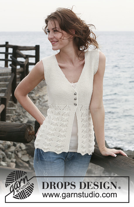 Frilly Julliet / DROPS 118-18 - Knitted DROPS sleeveless top in garter st and lace pattern in  ”Alpaca”. Size S-XXXL.
