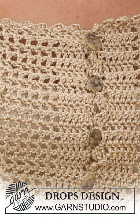 Bailey / DROPS 118-22 - Knitted DROPS Tunic in ”Safran” with crochet yoke in ”Cotton Viscose”. Size XS - XXXL