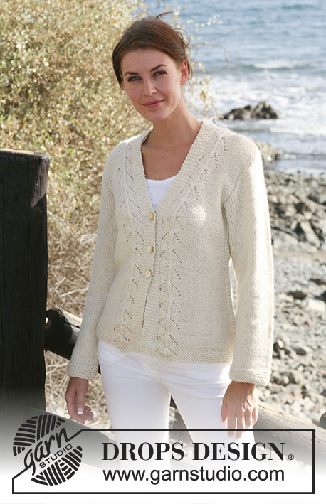 Sunset Lace / DROPS 118-7 - Knitted DROPS jacket with lace pattern in 2 threads ”Alpaca”. Size S-XXXL.