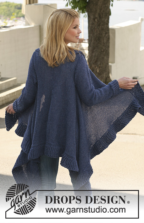 Midnight Queen / DROPS 121-1 - DROPS jacket knitted from side to side in 2 strands ”Alpaca”. Size S-XXXL.