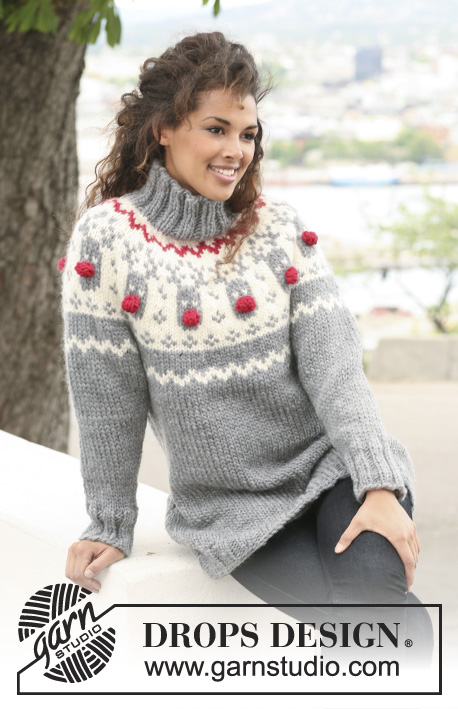 Rudolph / DROPS 122-1 - DROPS Christmas jumper with raglan and reindeer pattern on yoke in ”Snow”.