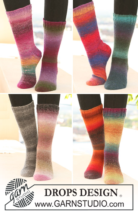 Rainbow Fun / DROPS 122-19 - Perinteiset DROPS sukat ”Delight”-langasta.