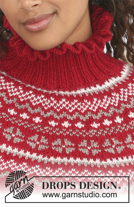 Merry Casandra / DROPS 122-2 - Vánoční svetr / pulovr se vzorovaným kruhovým sedlem a stojáčkem pletený z příze DROPS Karisma.