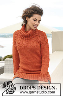 Autumn Sunrise / DROPS 122-8 - Knitted DROPS jumper with raglan and cables in ”Nepal”. Size S - XXXL.