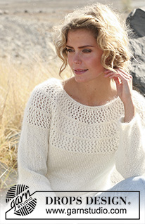 Autumn Afternoon / DROPS 127-2 - Knitted DROPS sweater with lace pattern and round yoke in Alpaca and Kid-Silk. Size: S - XXXL.