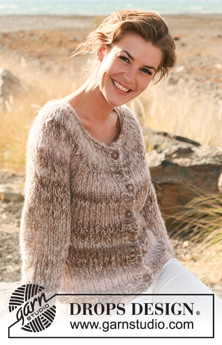 Sand Safari / DROPS 127-5 - Knitted DROPS jacket in stockinette st with round yoke in Verdi. Size: S to XXXL.