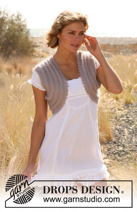 Eight / DROPS 129-26 - Knitted DROPS bolero with textured pattern in Alpaca and Kid-Silk. Size: S - XXXL.