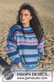 Nile Horizons / DROPS 13-13 - DROPS jumper with pattern borders in “Paris.  Ladies and men’s sizes S - L.  