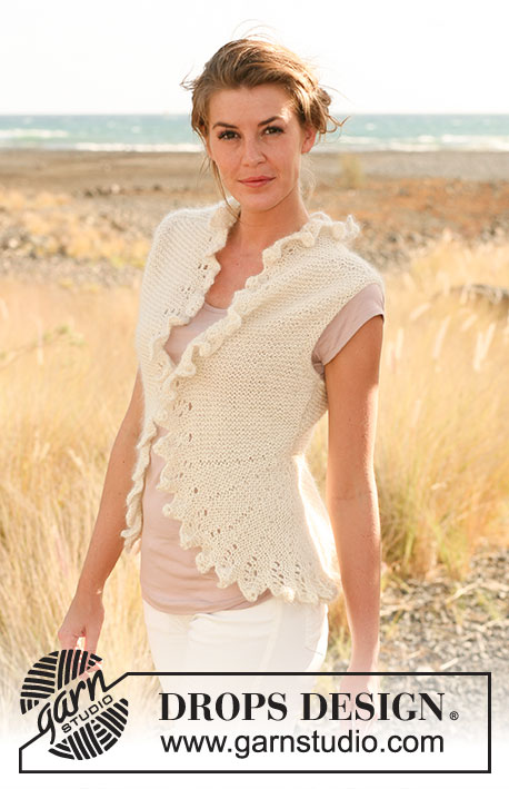 Girolle / DROPS 130-3 - DROPS vest in garter st with lace pattern and short rows in Alpaca and Kid-Silk. 
Size: S - XXXL.
