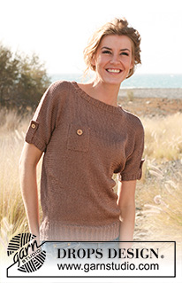 Safari / DROPS 130-5 - Knitted DROPS sweater with breast pocket and sleeve flaps in ”Cotton Viscose”. Size: S - XXXL.