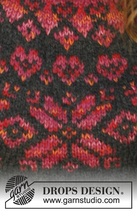 Lava / DROPS 131-23 - DROPS pulovr se vzorovaným kruhovým sedlem pletený z příze Nepal, Alpaca a Fabel. 