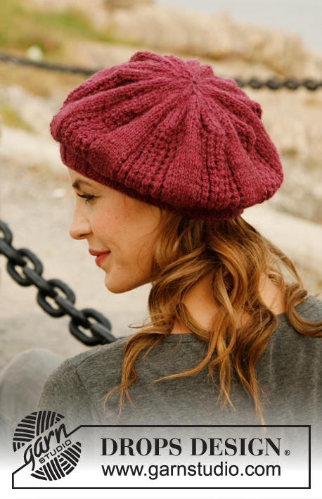Moulin Rouge / DROPS 132-10 - Knitted DROPS beret with lace pattern in ”Alaska”.