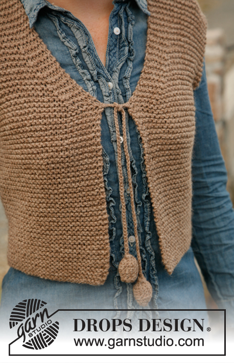 Wild West / DROPS 132-14 - Knitted DROPS small vest in garter st in Nepal. Size: S to XXXL.