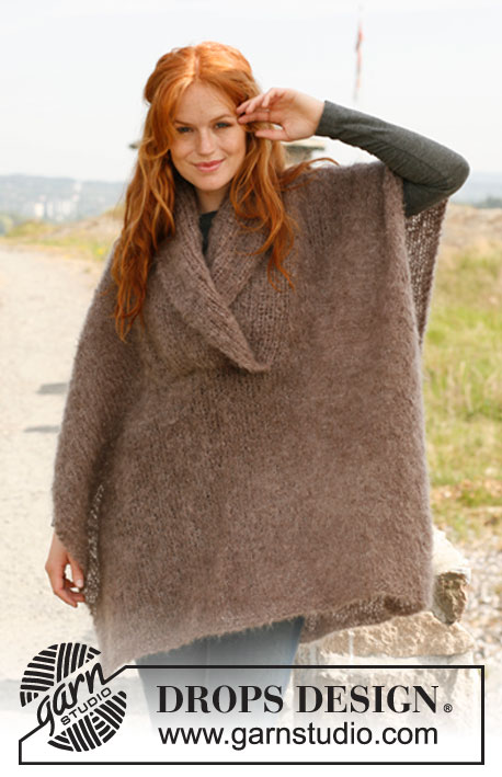 Nomad / DROPS 132-21 - Knitted DROPS poncho in stocking st in Vienna or Melody. 
Size: S to XXXL.