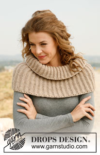 Cappuchino / DROPS 133-12 - Knitted DROPS neck warmer with English rib in “Nepal”. 