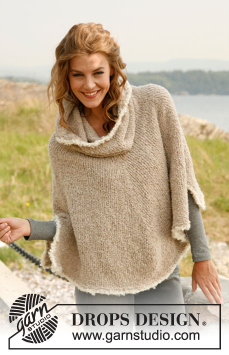 Robin / DROPS 133-4 - Knitted DROPS poncho with large collar in “Alpaca Bouclé”.
Size S-XL.
