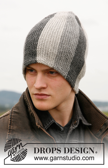 Aberforth / DROPS 135-14 - Men's hat knitted sideways with garter stitch and stripes, in DROPS Karisma.