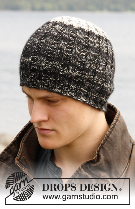 Limestone / DROPS 135-16 - Men's knitted hat in rib, in DROPS Fabel and DROPS Alpaca.
