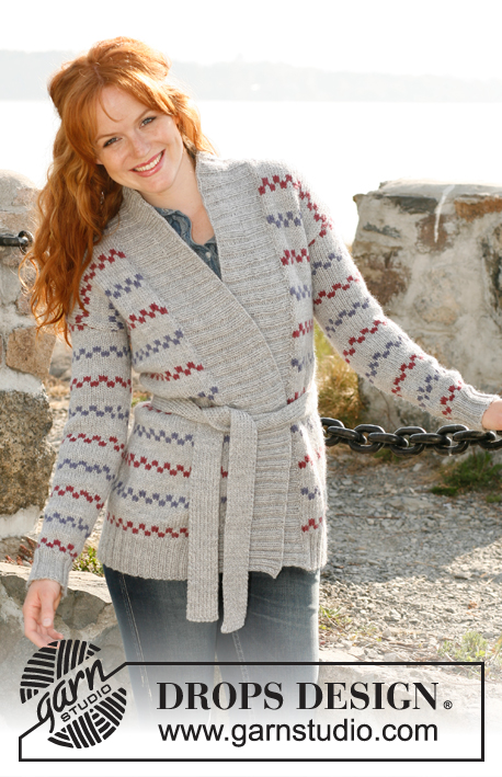 Catherine / DROPS 135-22 - Knitted Pippi jacket with shawl collar and sripes, in DROPS Alaska. Size: S - XXXL. 