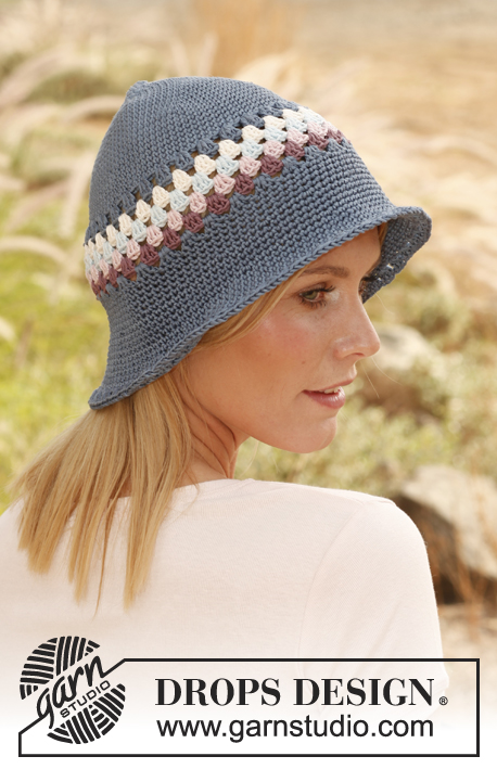 Sweet Dahlia / DROPS 136-20 - Crochet DROPS hat in Muskat.
