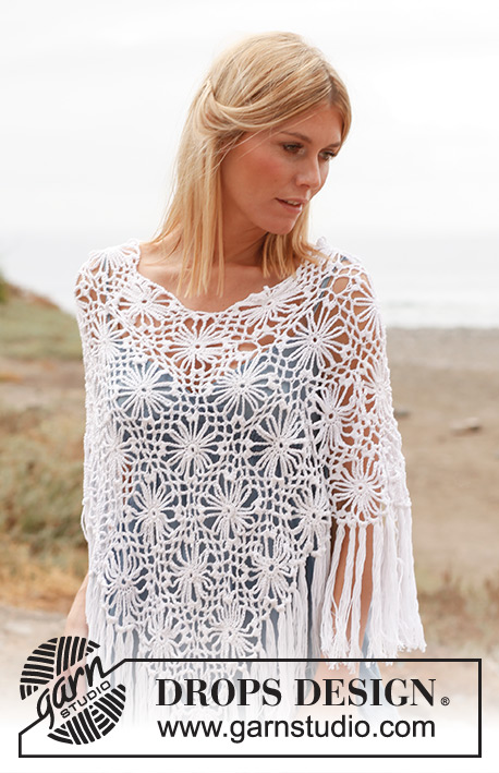 Lily of the Valley / DROPS 137-16 - Crochet DROPS poncho with squares in ”Safran”. Size: S - XXXL. 
