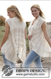Rays of Sun / DROPS 138-13 - Knitted DROPS vest in garter st in ”Vivaldi” with lace pattern in ”Cotton Viscose”. 
Size: S - XXXL
