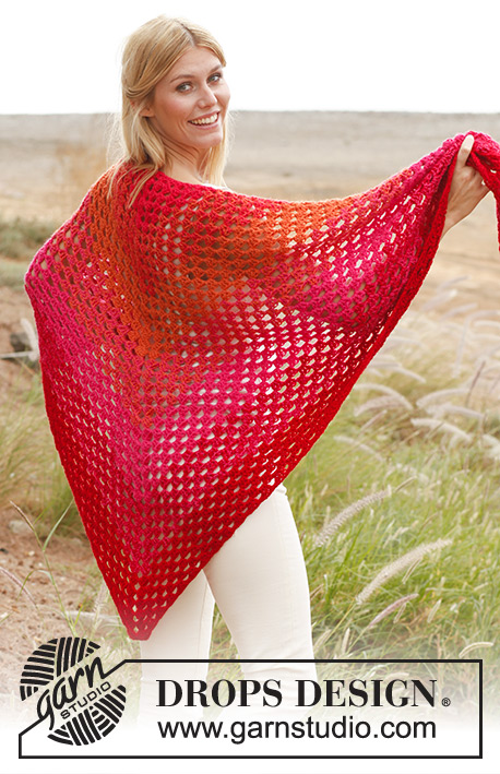 Rosalyn / DROPS 139-22 - Crochet DROPS shawl with tr-groups in 2 strands “Alpaca”. 