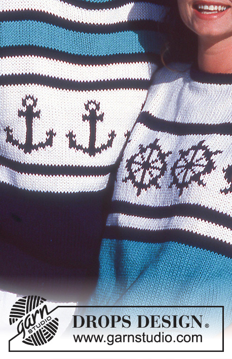Ahoy Mates! / DROPS 14-4 - Sweter na drutach, w stylu marynistycznym, z włóczki DROPS Paris. Wersja damska i męska. Od S do L.