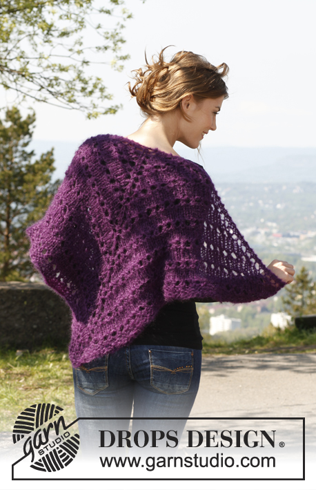 Viveca / DROPS 140-25 - Knitted DROPS shawl with lace pattern in ”Vienna” or Melody.