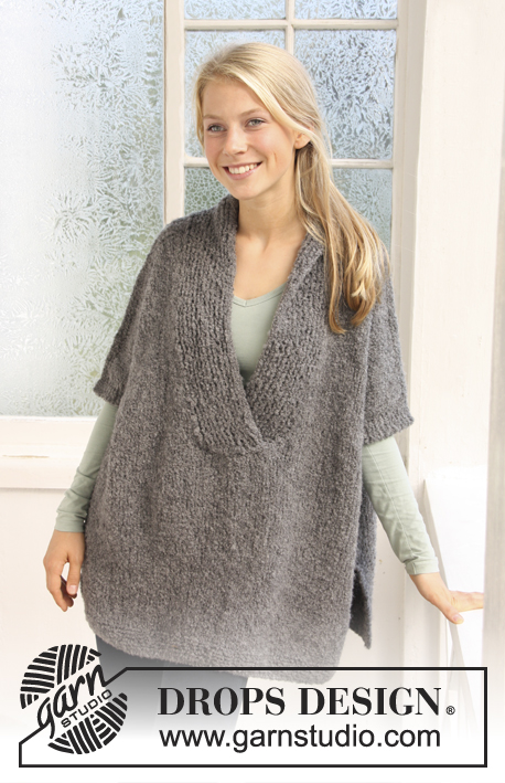 Attitude / DROPS 141-21 - Knitted DROPS jumper with shawl collar in ”Alpaca Bouclé”. Size: S to XXXL.