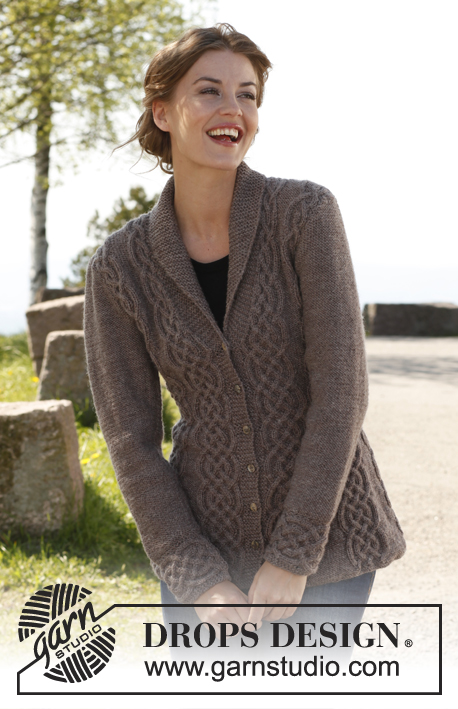 Celtica / DROPS 143-1 - Knitted DROPS fitted jacket with cables and shawl collar in ”Lima”. Size: S - XXXL. 